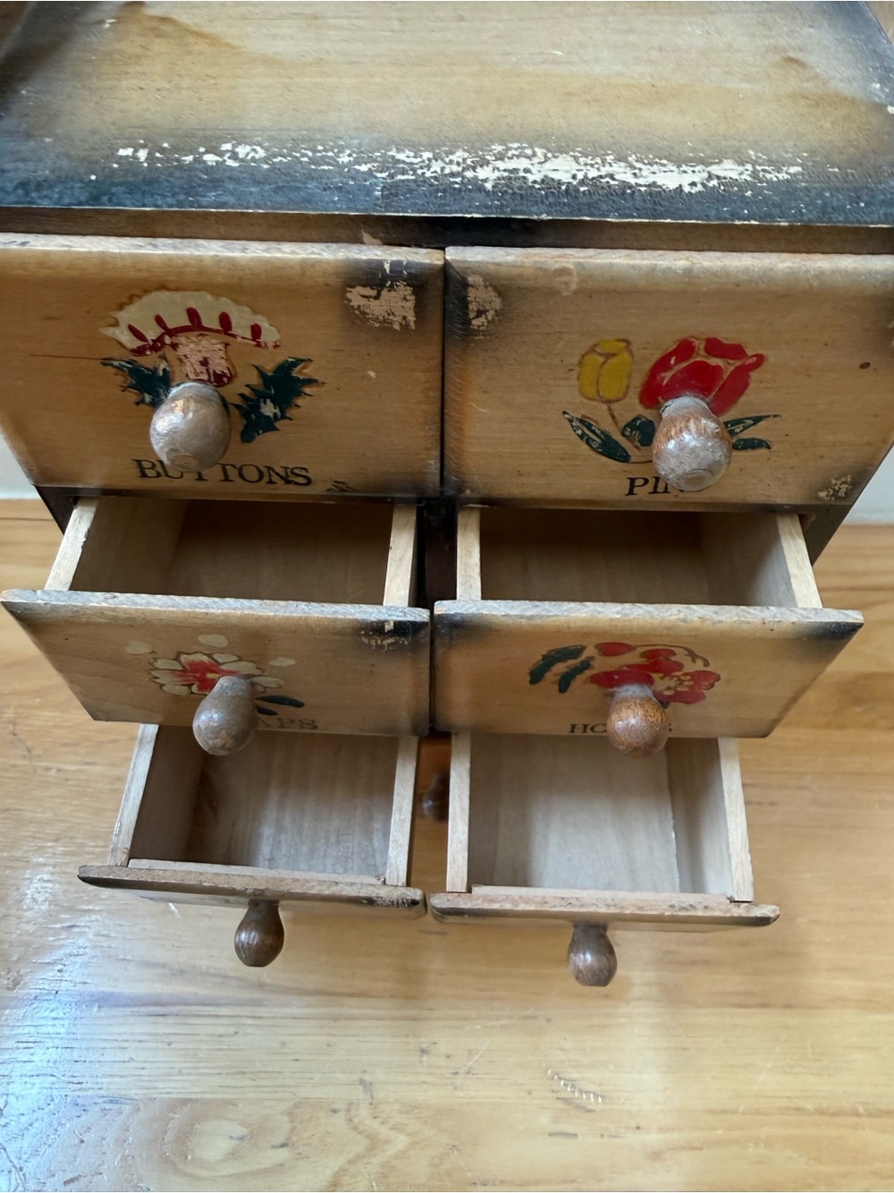Hand-Painted Yellow Sewing Storage Organizer with Floral Drawers - Picture 6 of 9